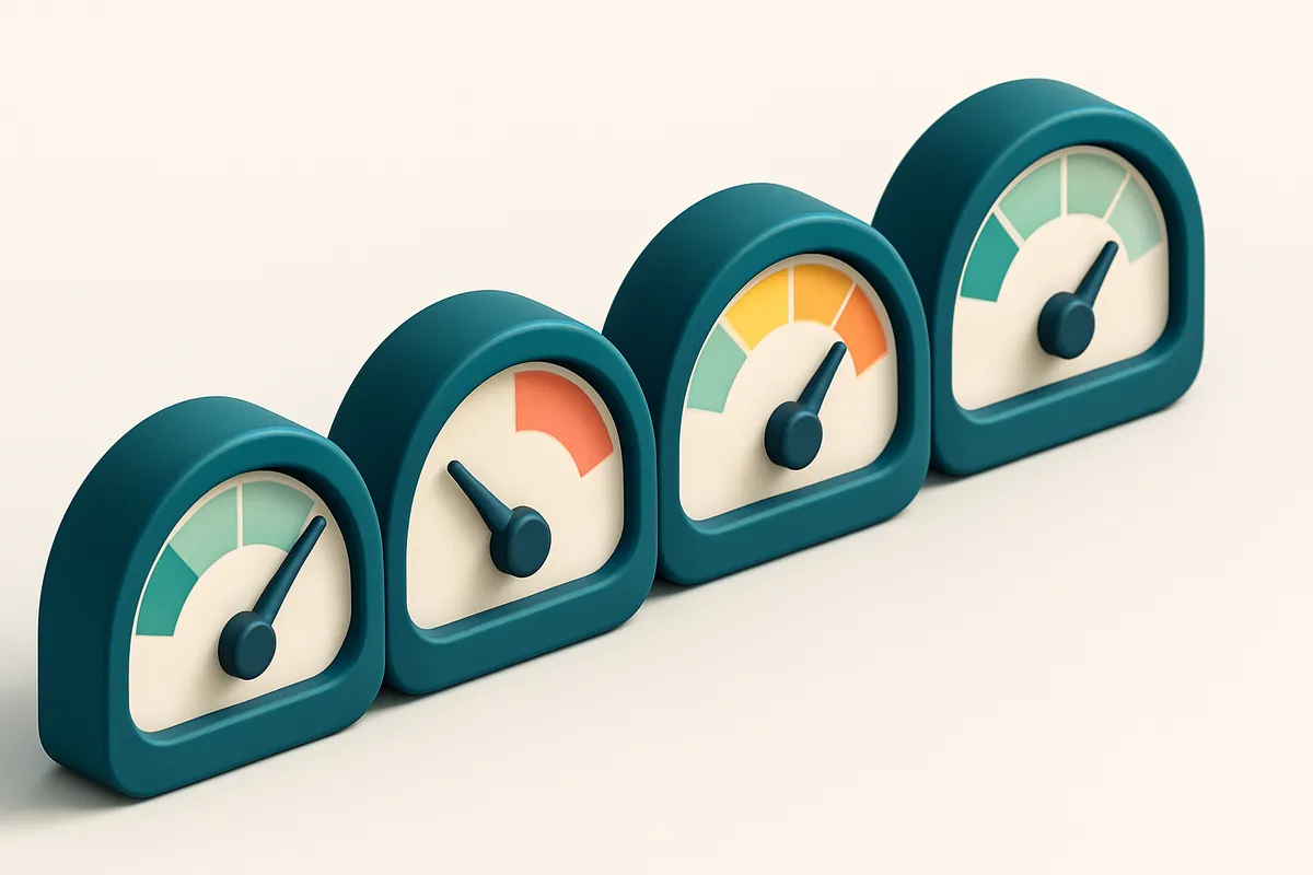 A row of four gauges, each showing different status levels: valid, invalid, risky, catch-all