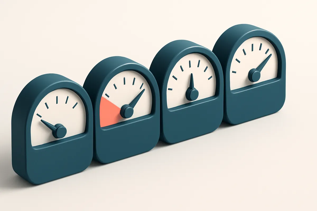 a row of four gauges, each labeled with a different verification status (valid, invalid, catch-all, risky)