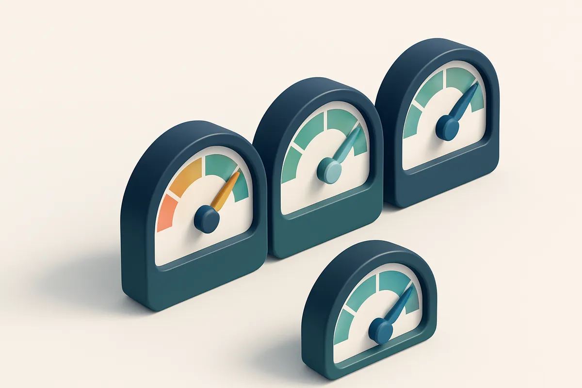 a row of four gauges with red, yellow, green, and blue needles indicating deliverability health