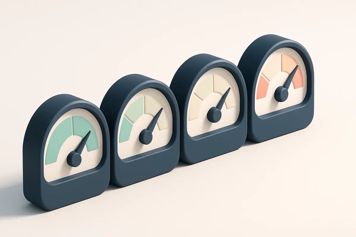 a row of four gauge dials showing 'valid', 'invalid', 'catch-all', 'risky' status levels