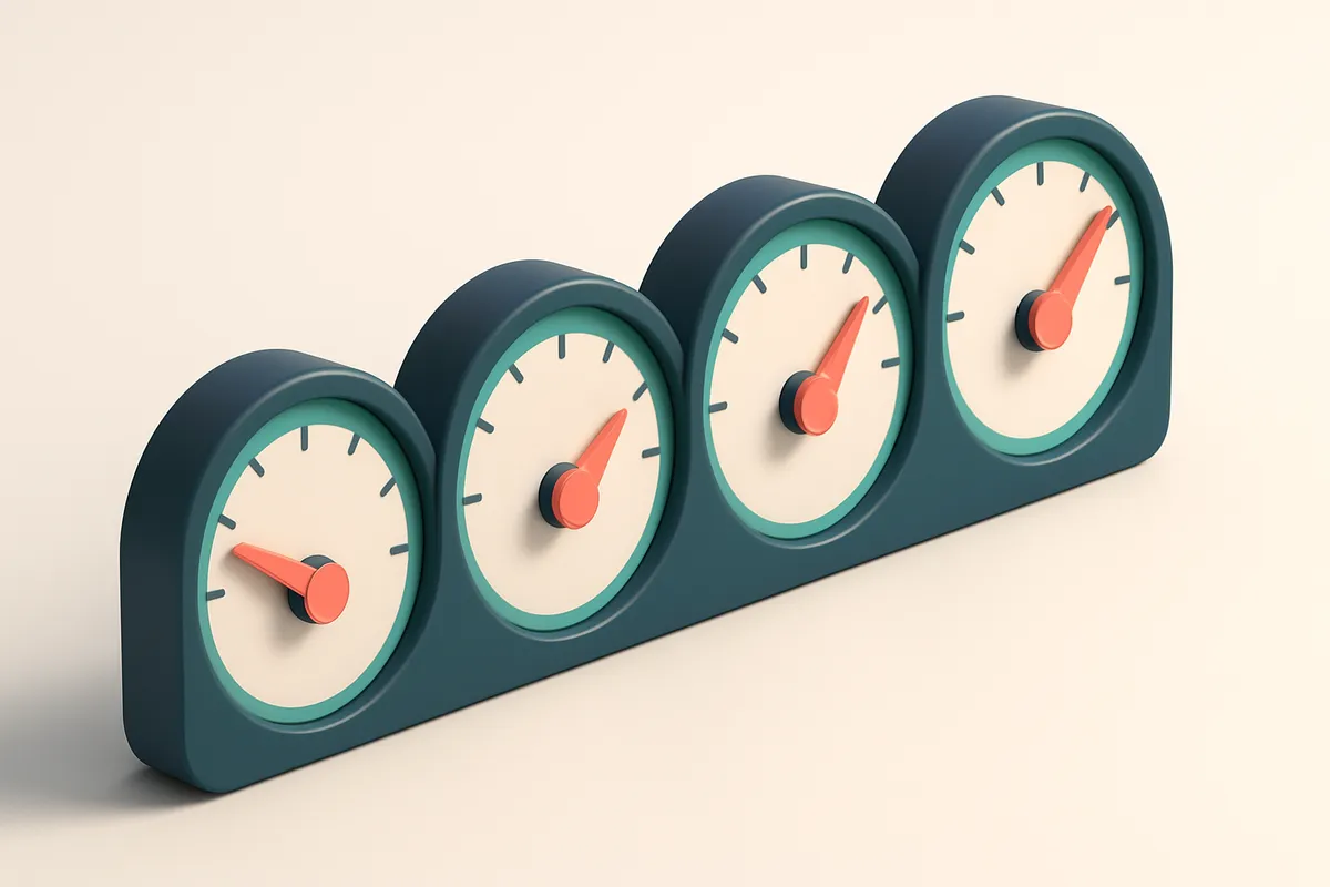 a row of four gauges, each labeled with a percentage: 3%, 15%, 25%, 50%