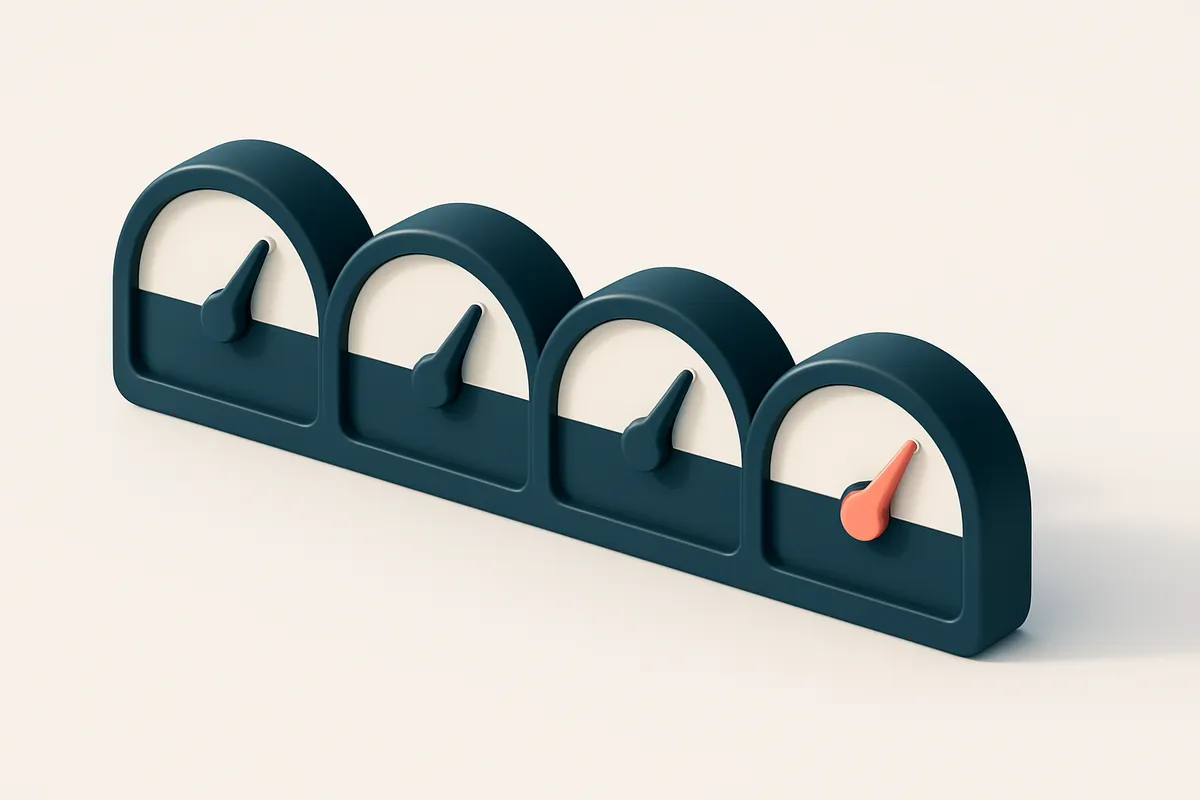 a row of four gauges indicating validation success rates