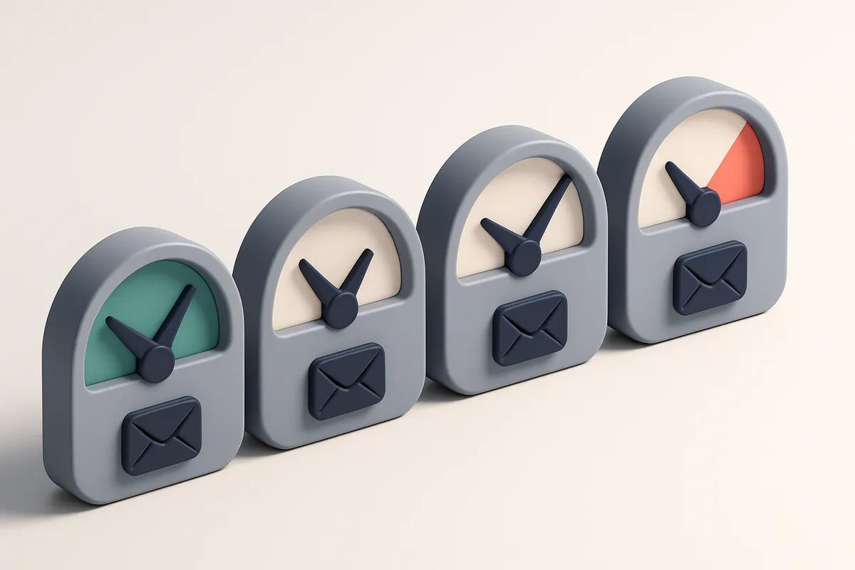 A row of four gauges showing clean, verified, risky, and invalid email statuses