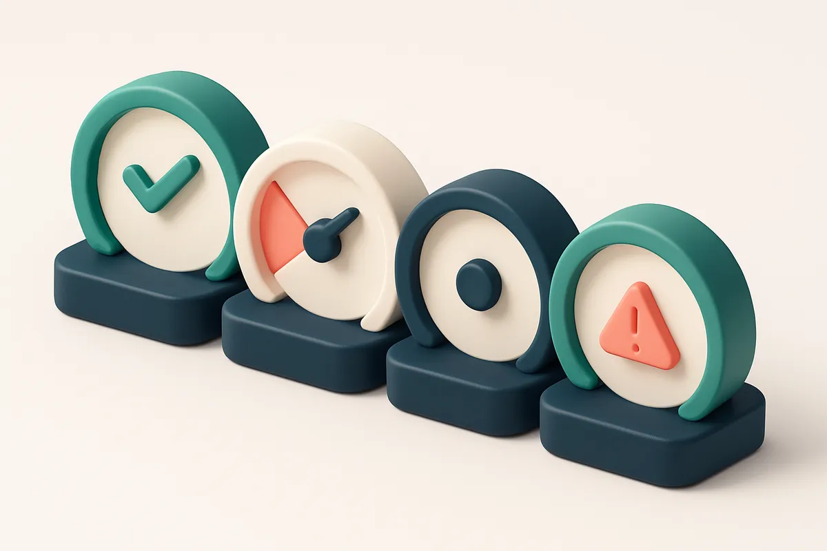 a row of four gauges, each showing a different verification status (valid, invalid, catch-all, risky)