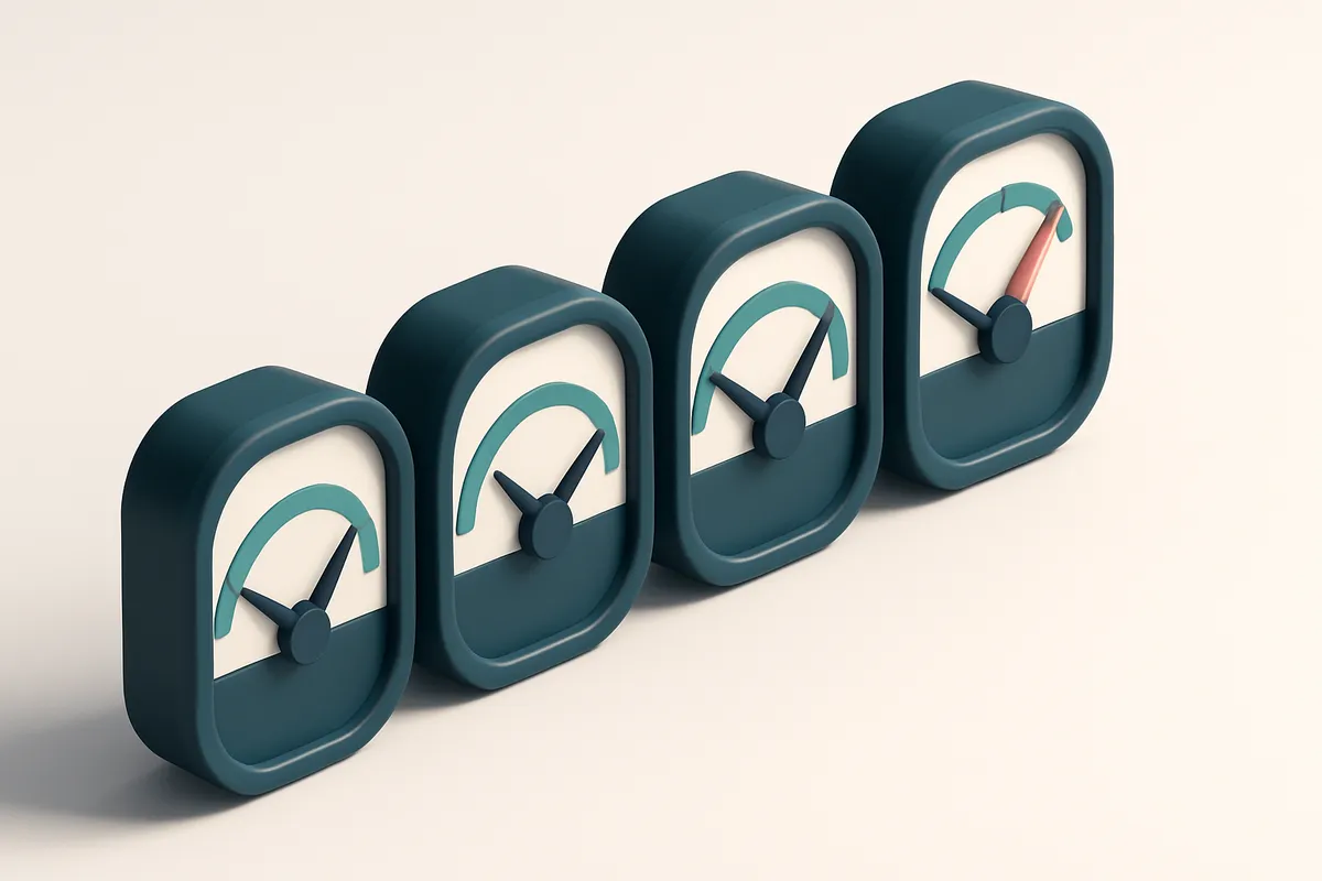 a row of four gauges with rising levels