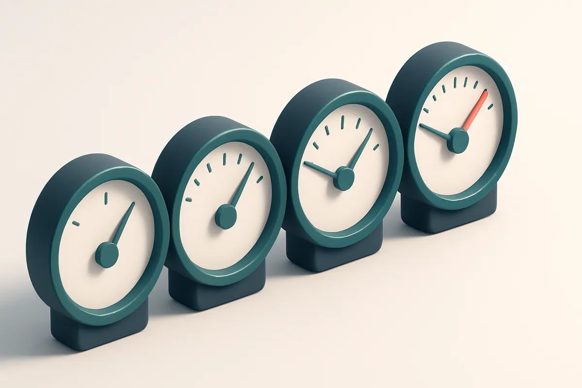 a row of four gauges with varying needle positions