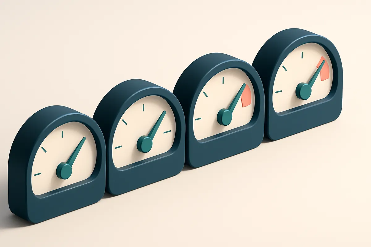 A row of four gauges, each labeled with a different metric: bounce rate, deliverability, response rate, and sender reput