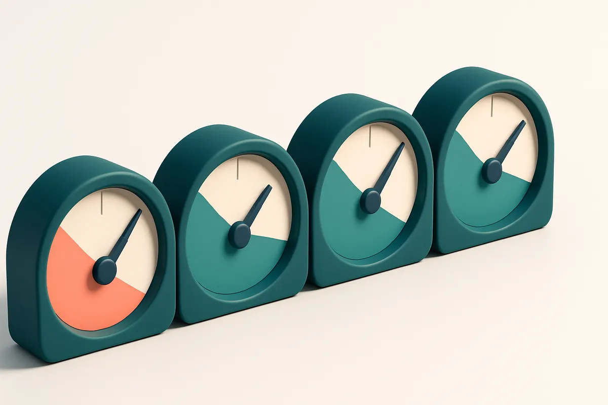 a row of four gauges showing bounce rate, spam score, deliverability, and engagement