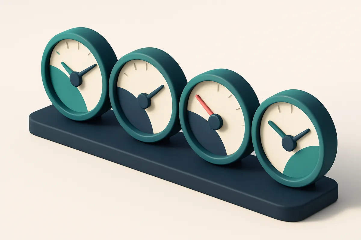 a row of four gauge dials showing varying levels of bounce rate and deliverability