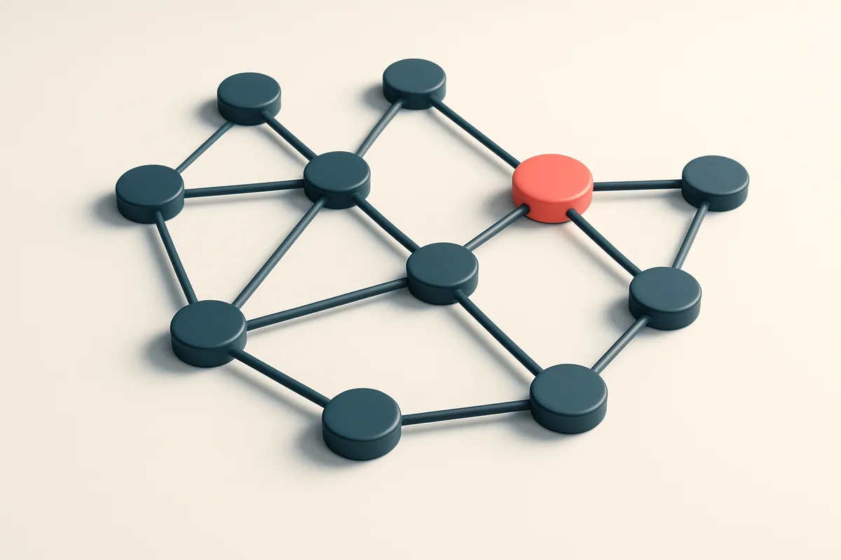 a network of small circular nodes connected by lines, with one node highlighted as active