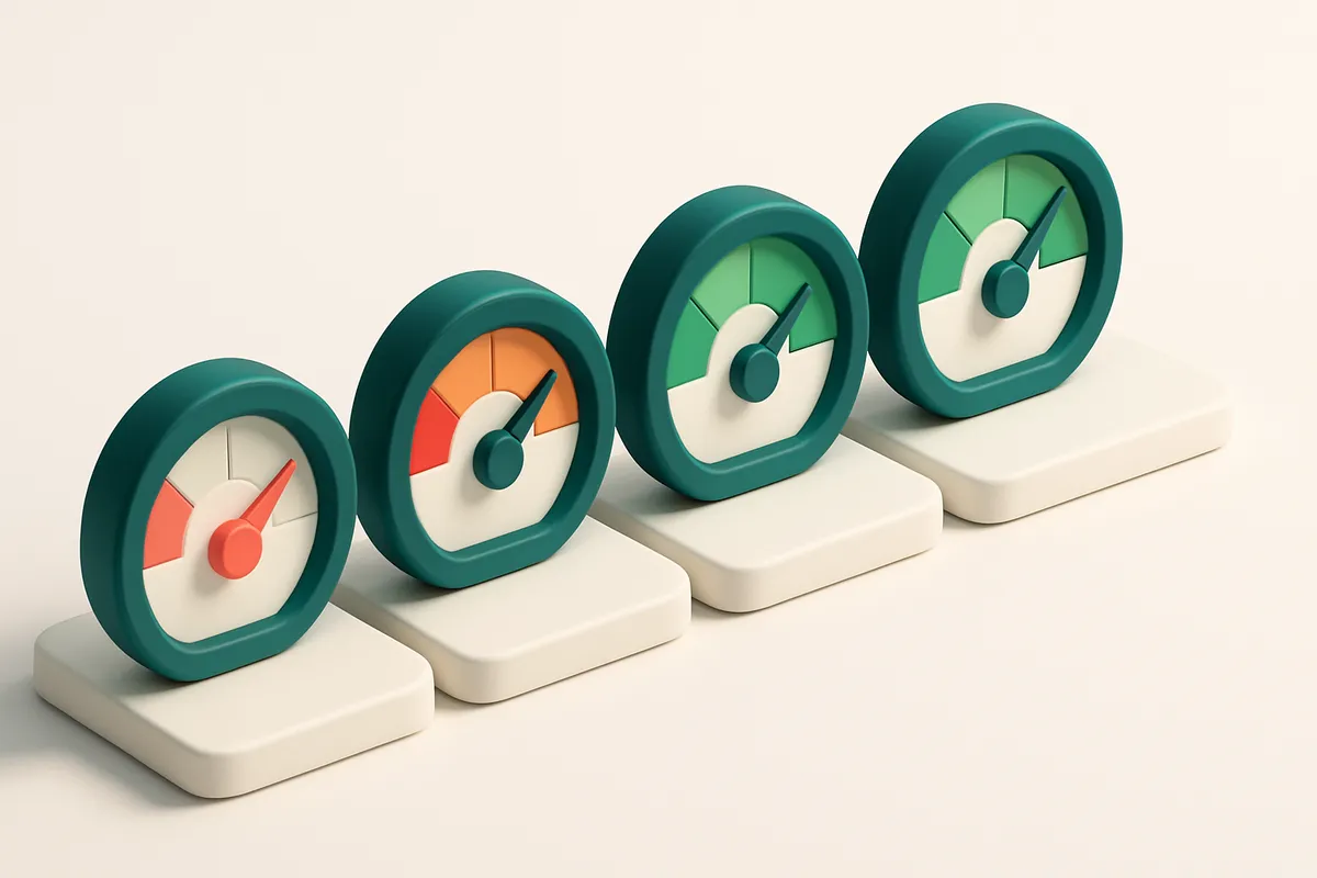 Hero: a row of four gauges, each showing a different level of list health (from red to green)