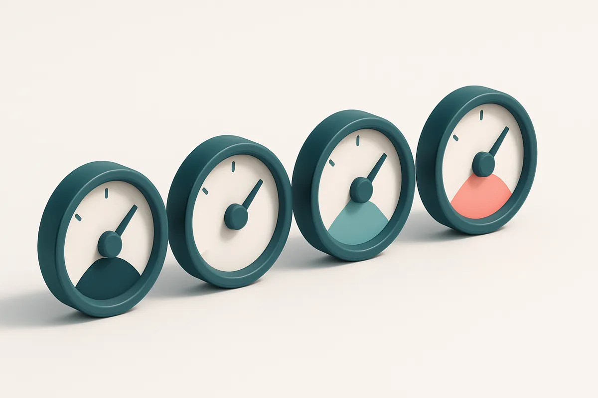 a row of four gauges showing address validity levels