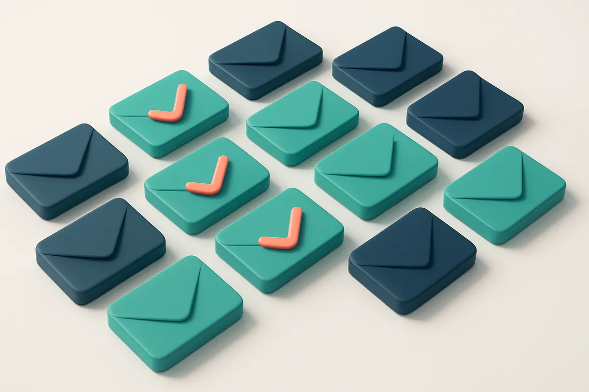 a grid of envelope icons with checkmarks on half of them