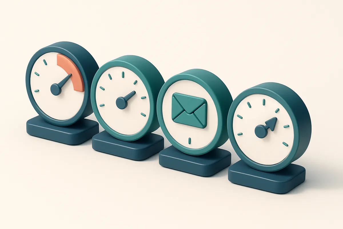A row of four gauges, each labeled with a key metric: bounce rate, spam complaints, inbox placement, sender reputation