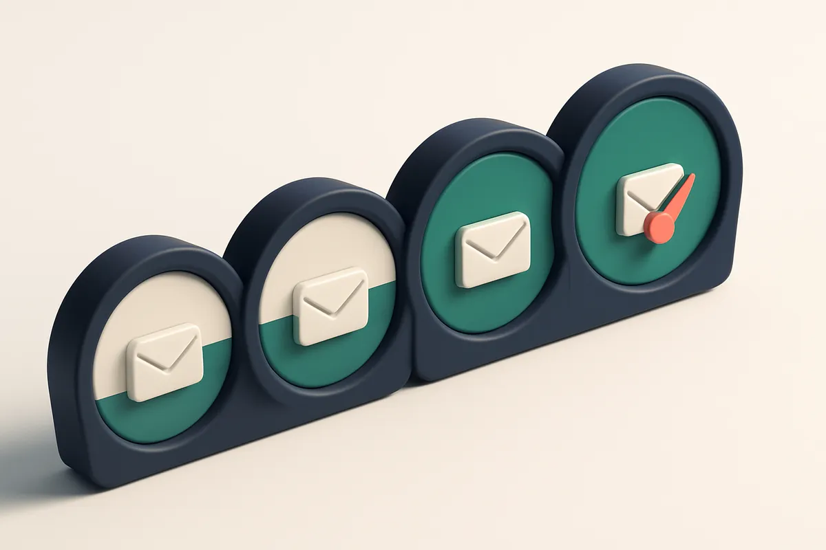 a row of four gauges with different levels of fill, representing different email health statuses