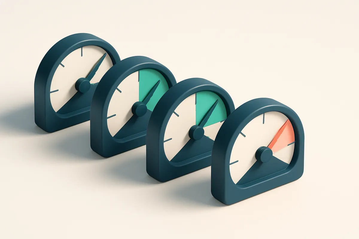 a row of four gauges, each showing a different rate: bounce, delivery, complaint, inbox placement