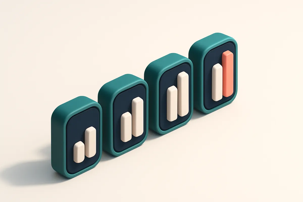 a row of four gauges showing signal strength from low to high