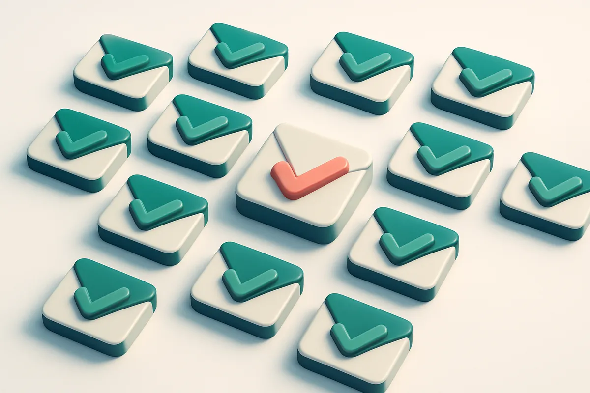 a grid of envelope icons with checkmarks inside