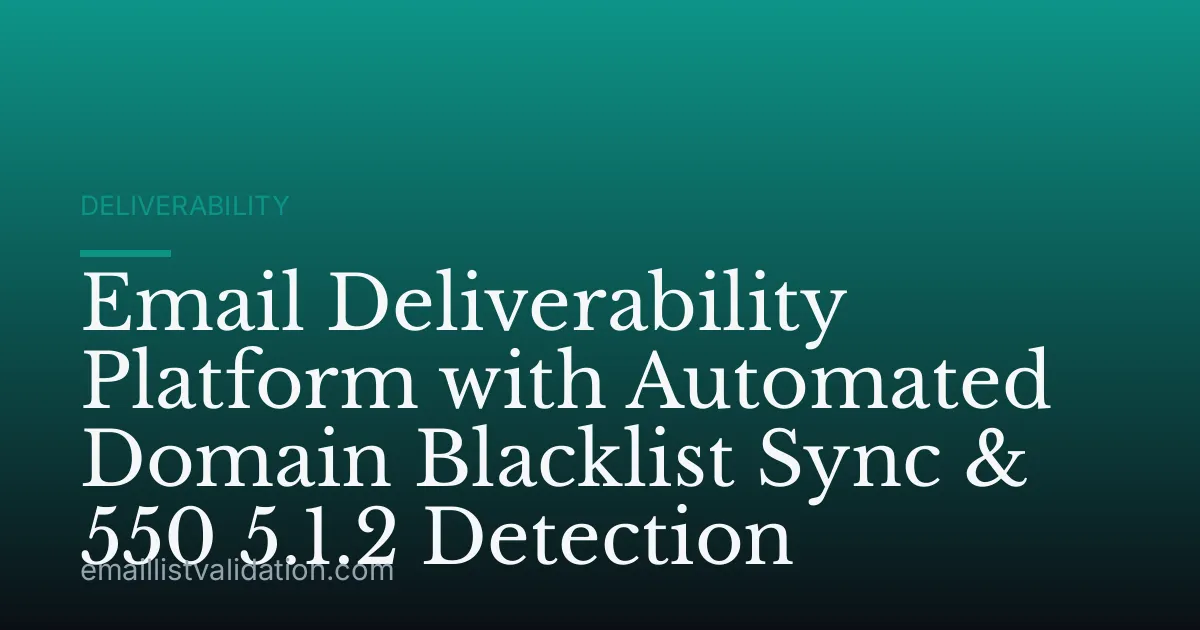 Email Deliverability Platform with Automated Domain Blacklist Sync & 550 5.1.2 Detection