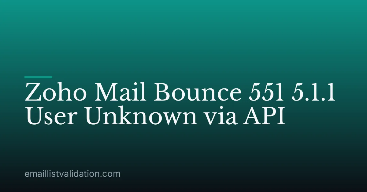 Zoho Mail Bounce 551 5.1.1 User Unknown via API