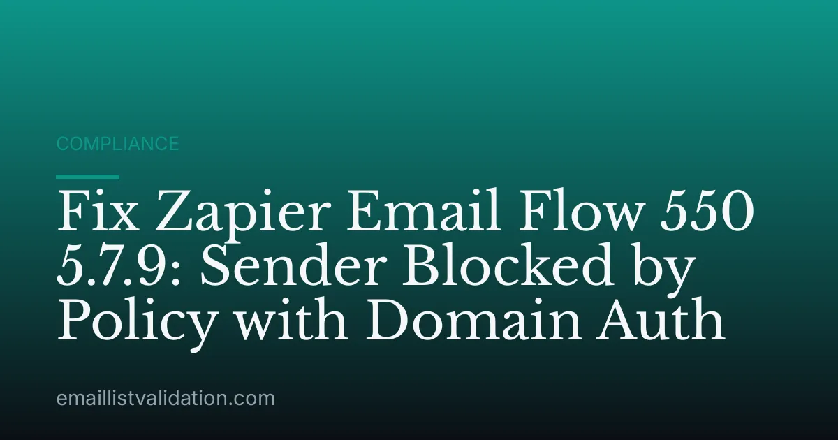 Fix Zapier Email Flow 550 5.7.9: Sender Blocked by Policy with Domain Auth