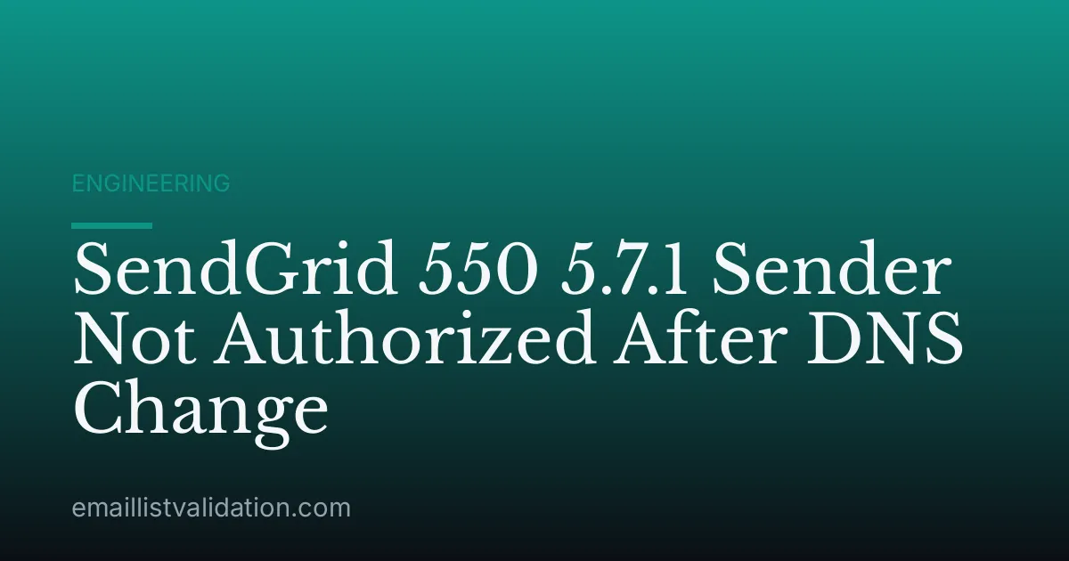 SendGrid 550 5.7.1 Sender Not Authorized After DNS Change