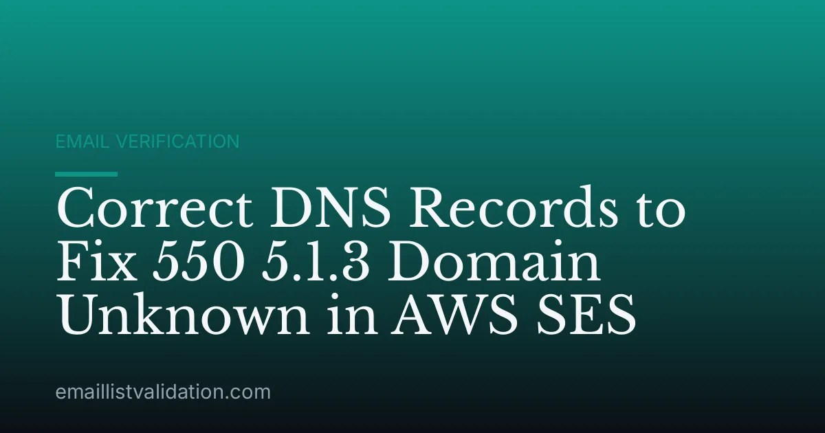 Correct DNS Records to Fix 550 5.1.3 Domain Unknown in AWS SES
