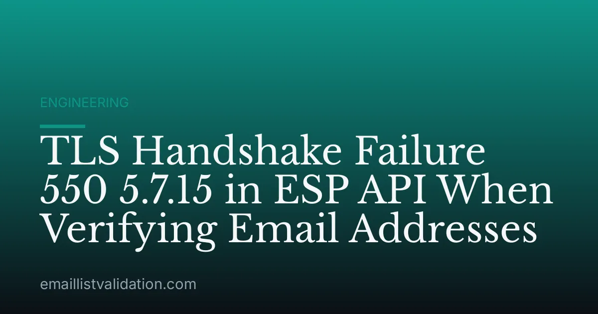 TLS Handshake Failure 550 5.7.15 in ESP API When Verifying Email Addresses