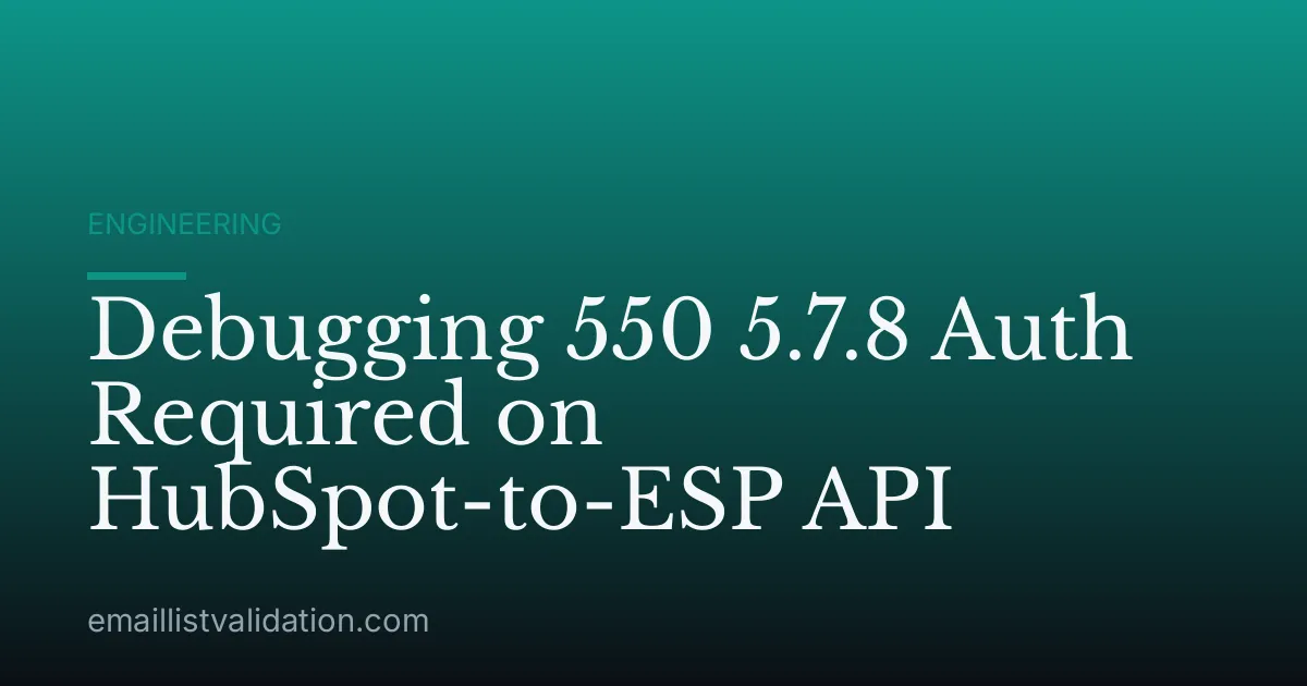Debugging 550 5.7.8 Auth Required on HubSpot-to-ESP API