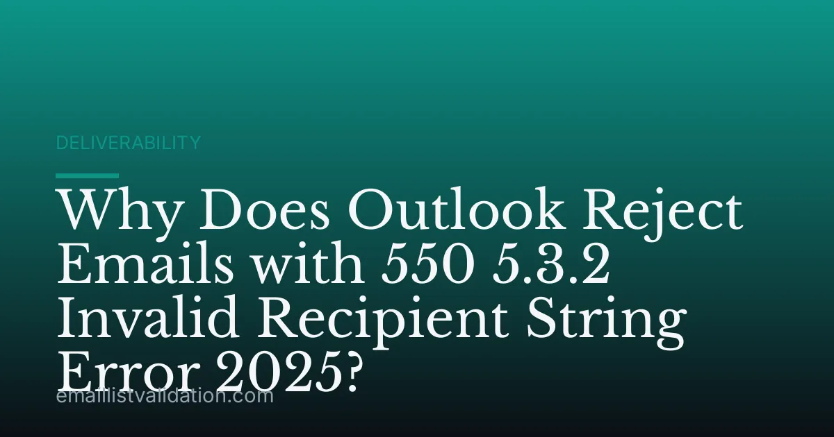 Why Does Outlook Reject Emails with 550 5.3.2 Invalid Recipient String Error 2025?