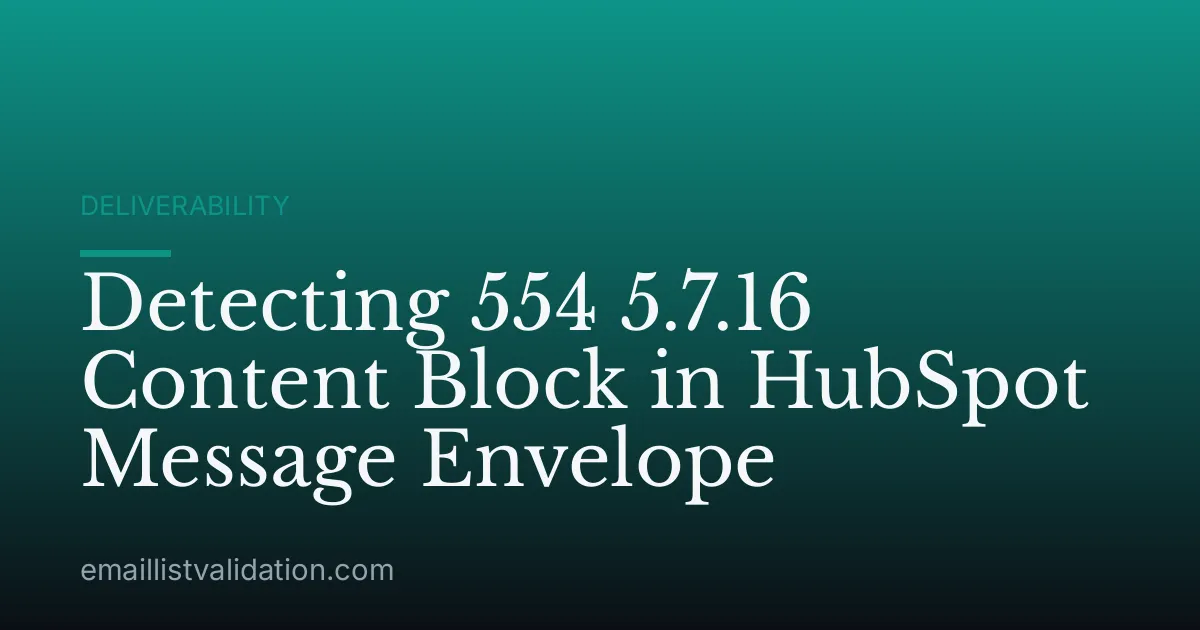 Detecting 554 5.7.16 Content Block in HubSpot Message Envelope