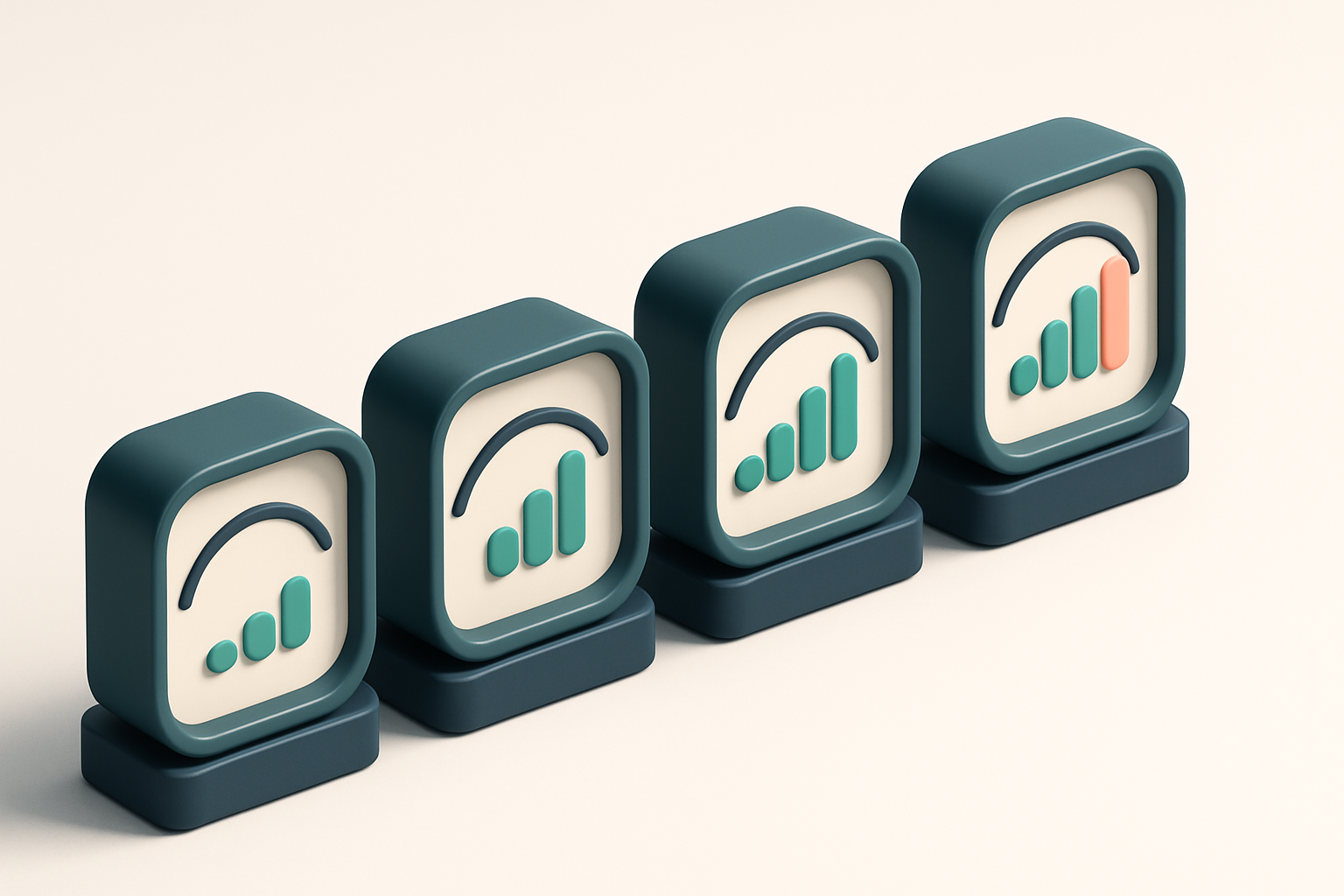 a row of four gauges showing signal strength from 0% to 100%