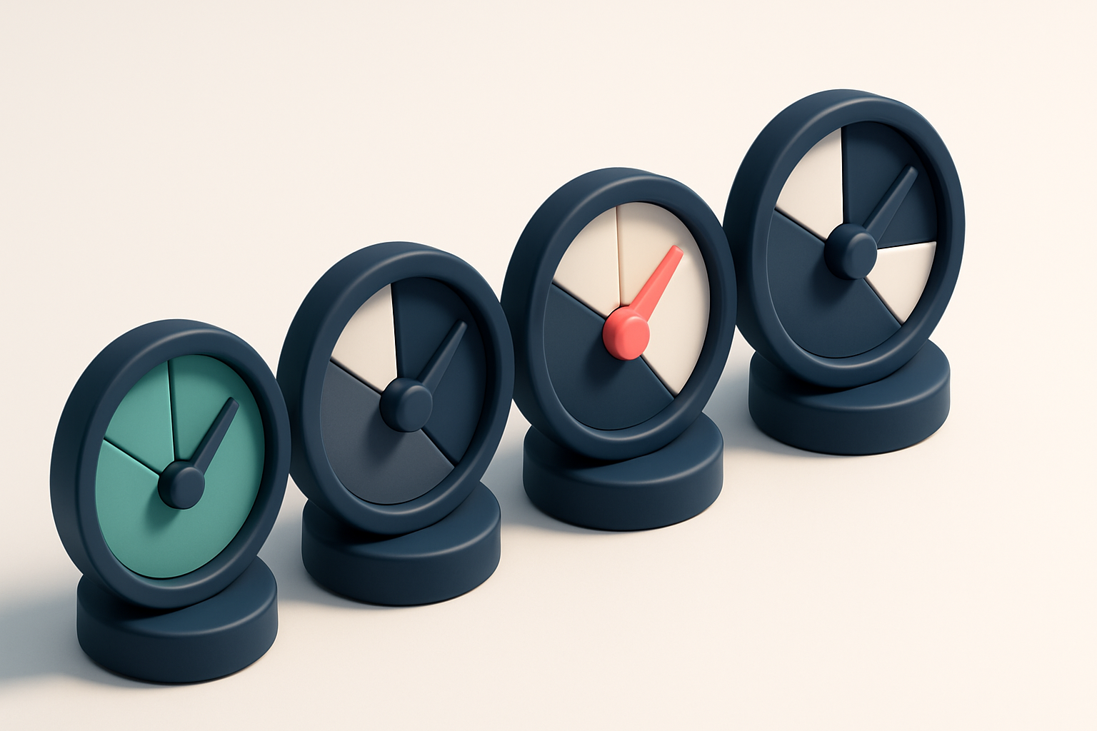 a row of four gauges aligned horizontally, each with a distinct needle position indicating 'valid', 'invalid', 'catch-al