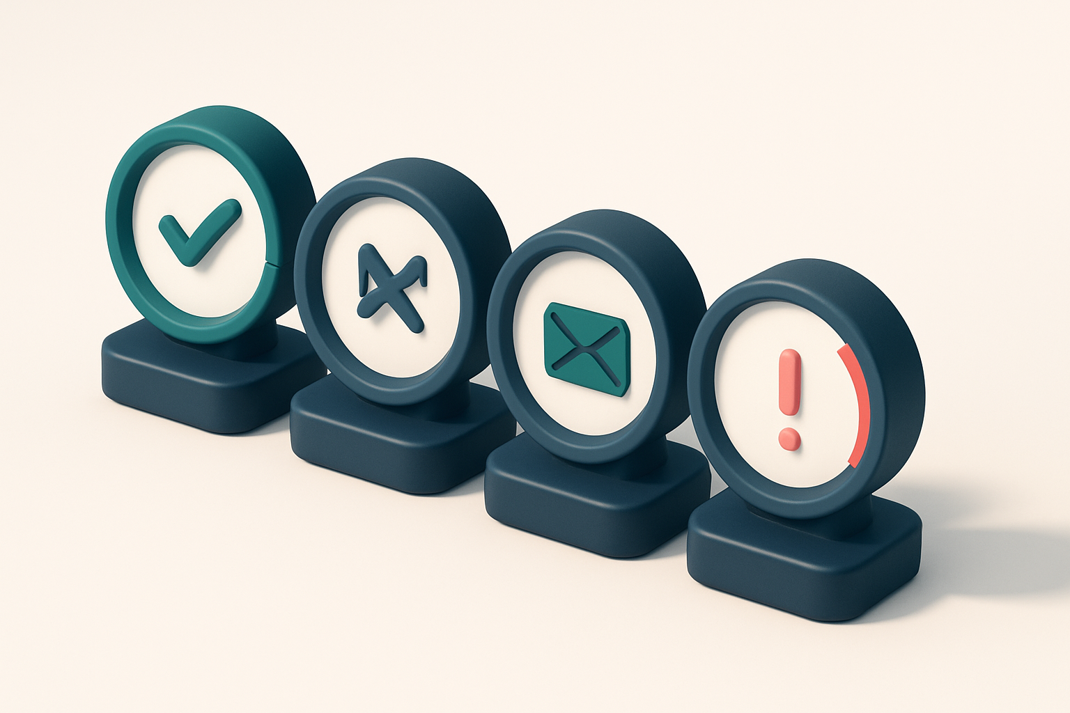 a row of four gauges, each indicating different verification states: valid, invalid, catch-all, risky