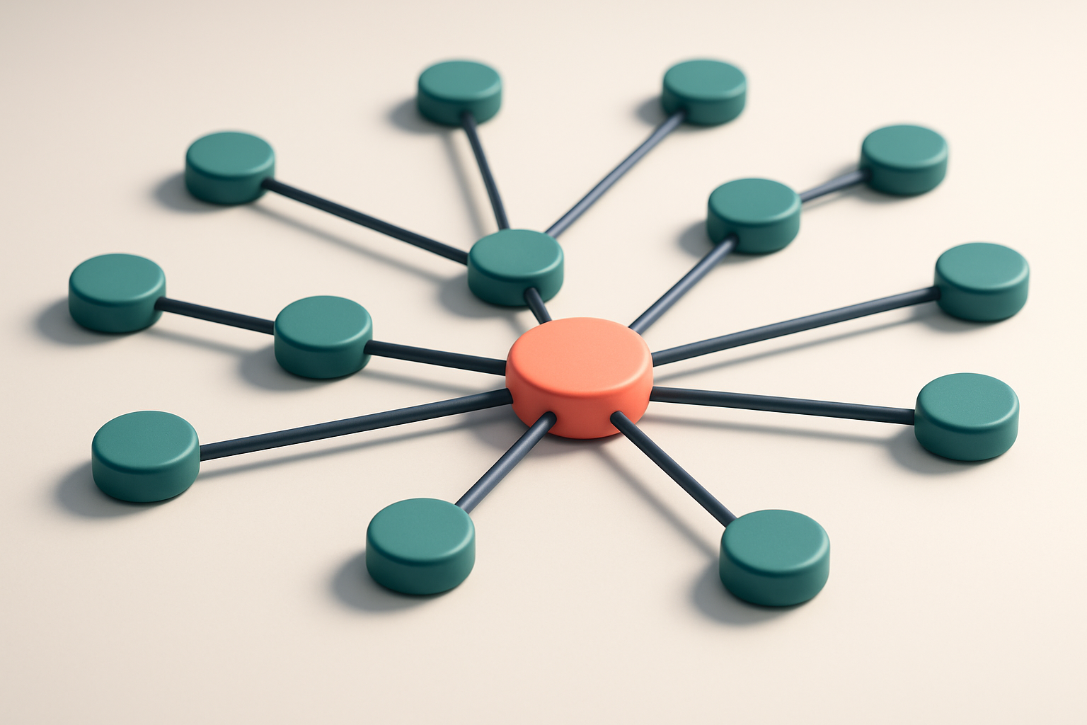 a network of small circular nodes connected by lines, with one node highlighted