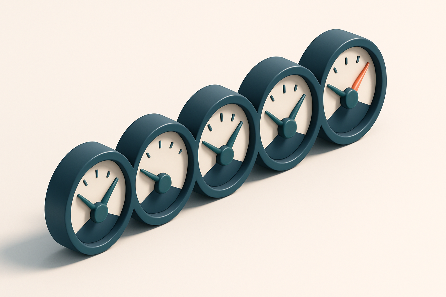 Hero: a row of six interconnected gauge dials, each labeled with a metric (bounces, fraud, delivery, compliance, cost, t
