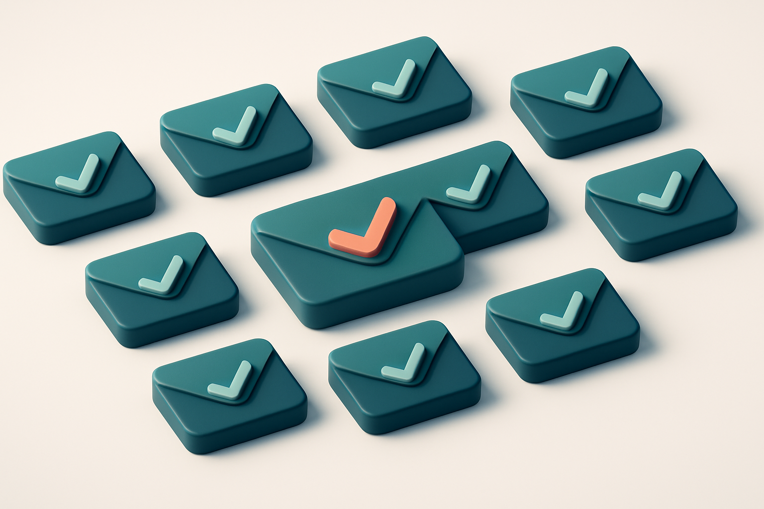 a grid of envelope icons with checkmarks inside each