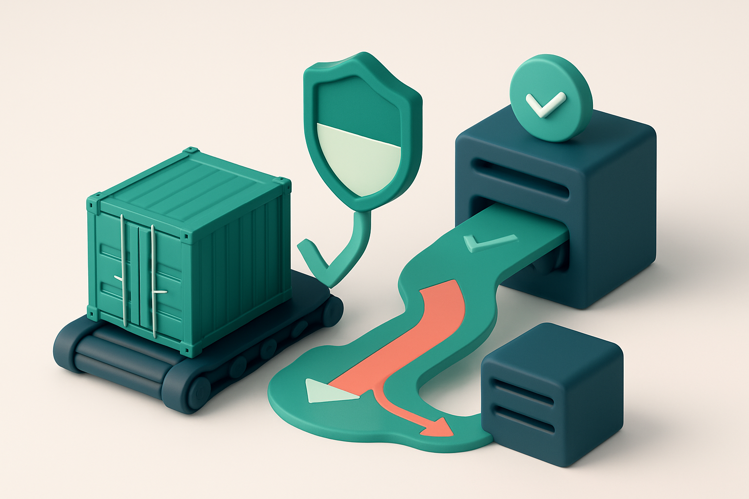 An isometric illustration of a shipping container labeled 'cold email list' being scanned by a digital shield that split