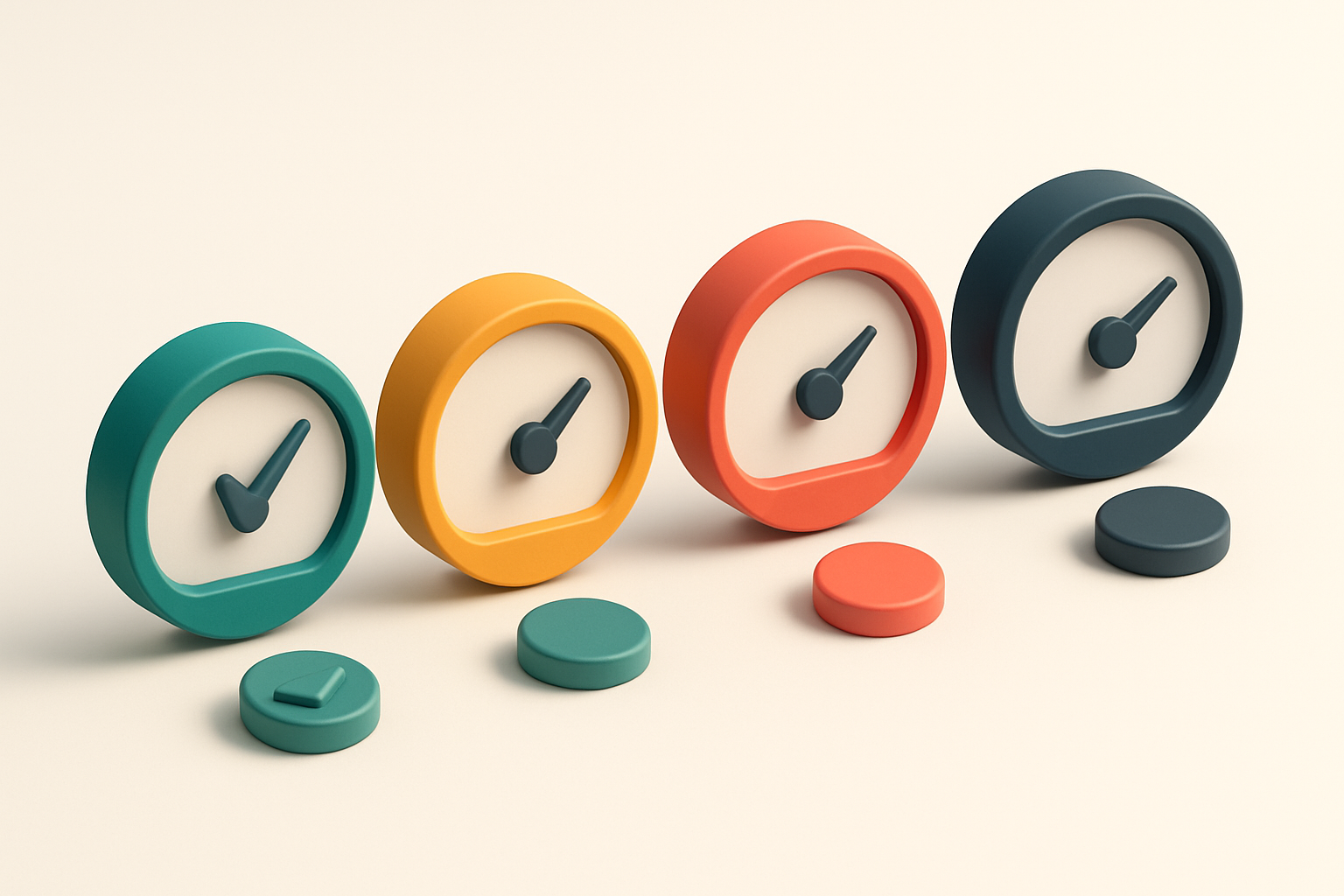 a row of four gauges showing validation status (green, yellow, red, grey)