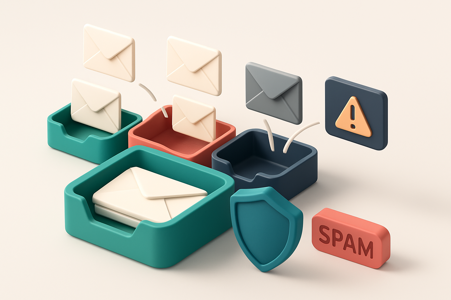 Hero: an isometric inbox with incoming envelopes labeled 'valid', 'invalid', 'risky', and 'catch-all', each routed to se