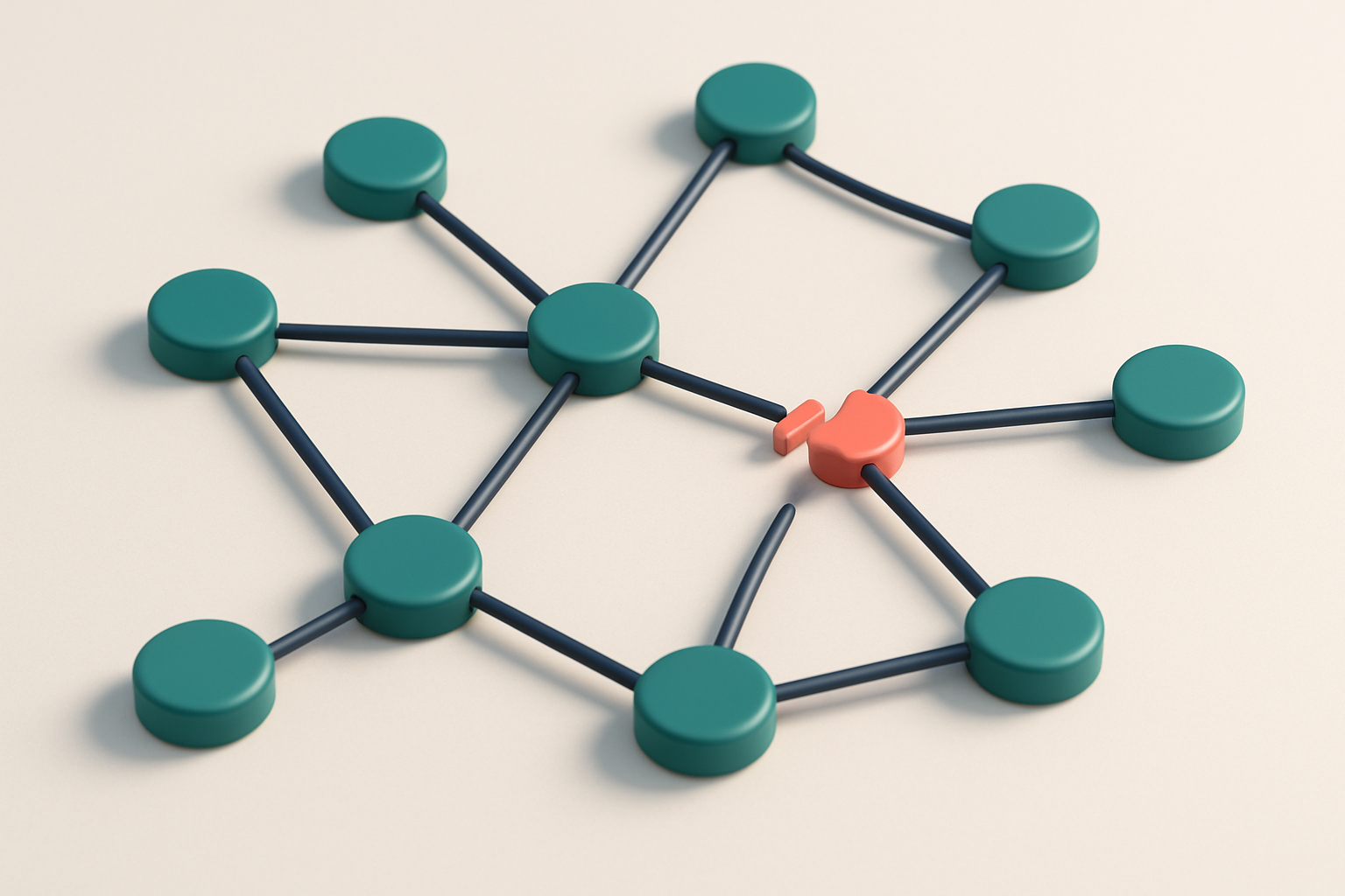 Hero: a network of small circular nodes connected by lines, with one broken connection