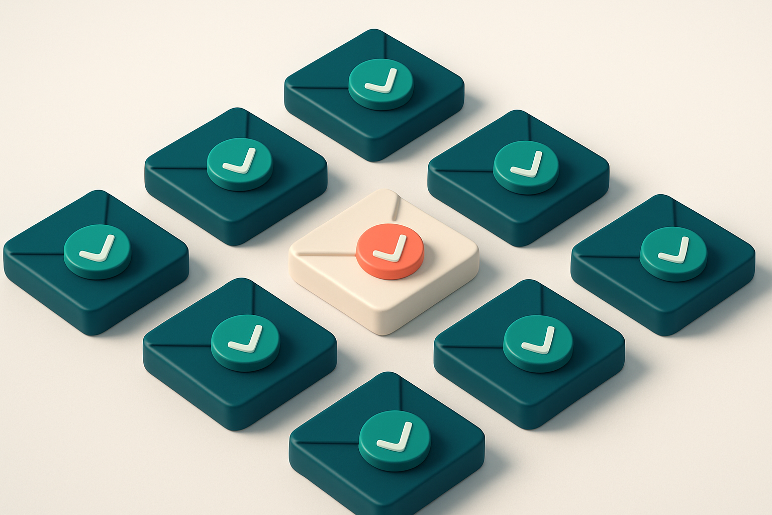 a grid of envelope icons with checkmarks, arranged in a clean 3x3 pattern