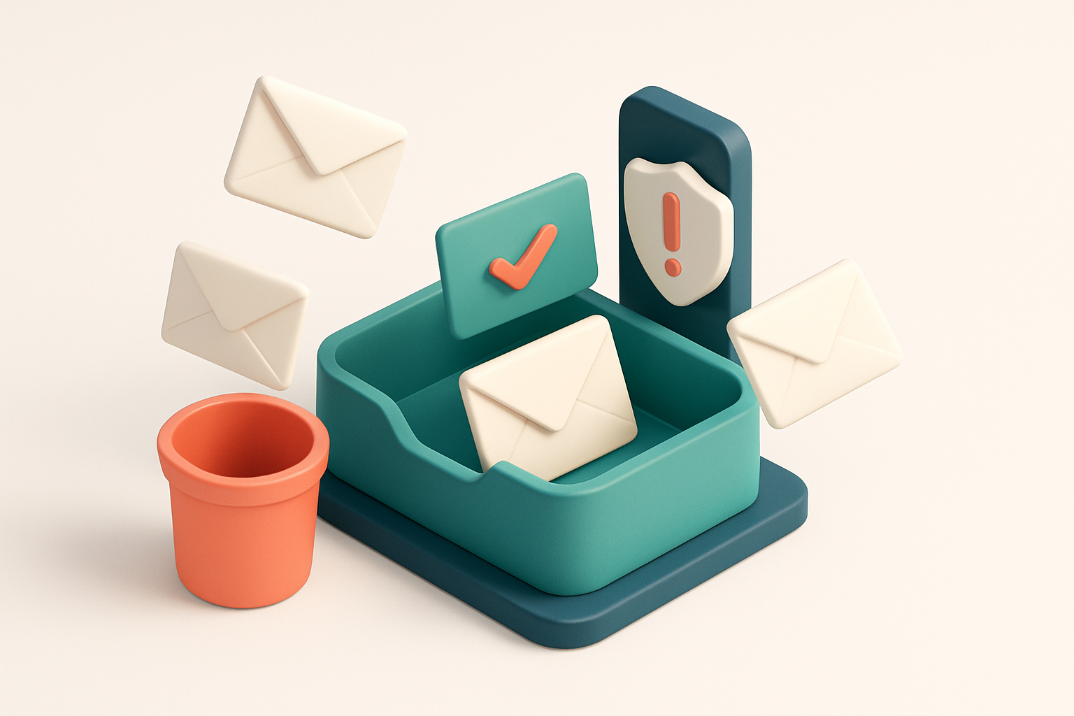 An isometric inbox with incoming envelopes labeled with different verdicts: green 'Valid' envelopes go to the inbox, red