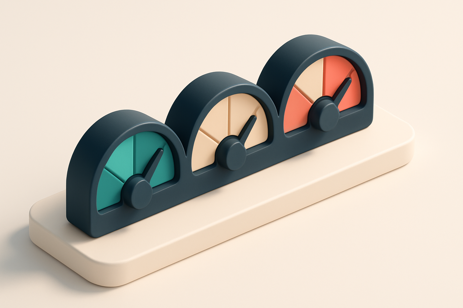 a row of three connected gauge dials showing valid, risky, and invalid status