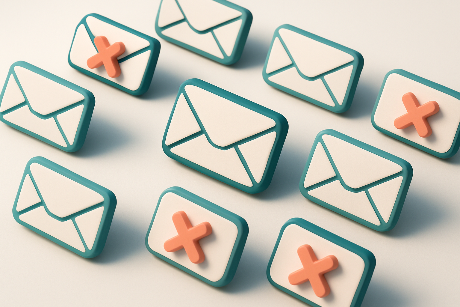 a grid of envelope icons with red X marks on some