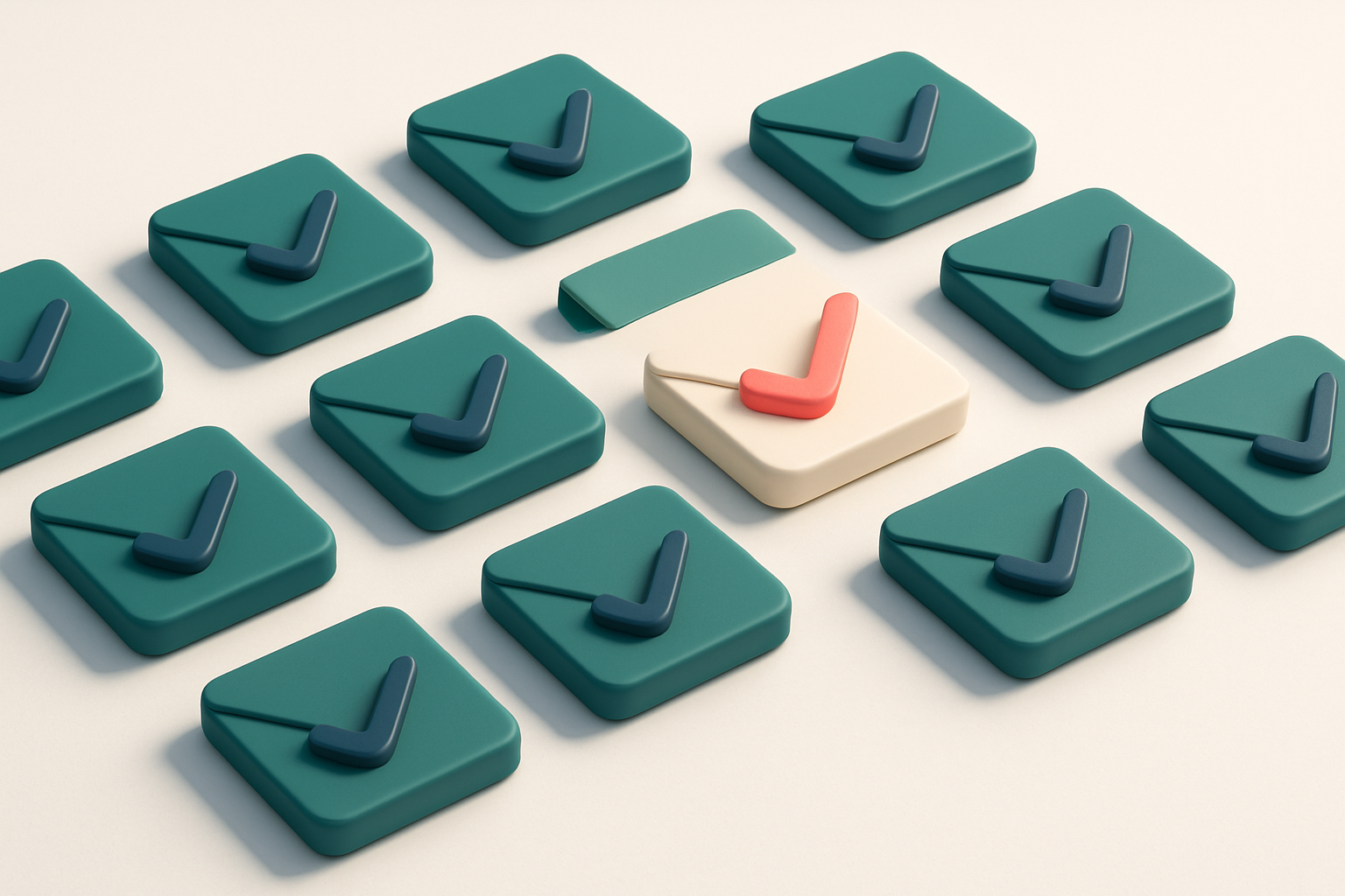 a grid of envelope icons with checkmarks