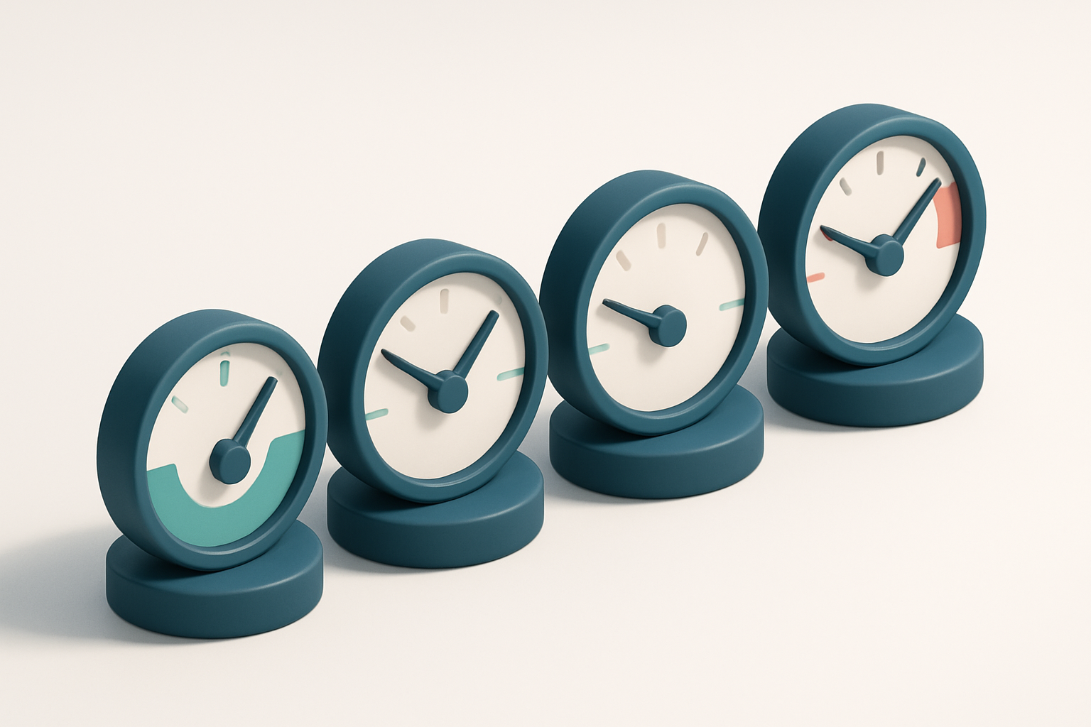 a row of four gauges showing high, medium, low, and red zones