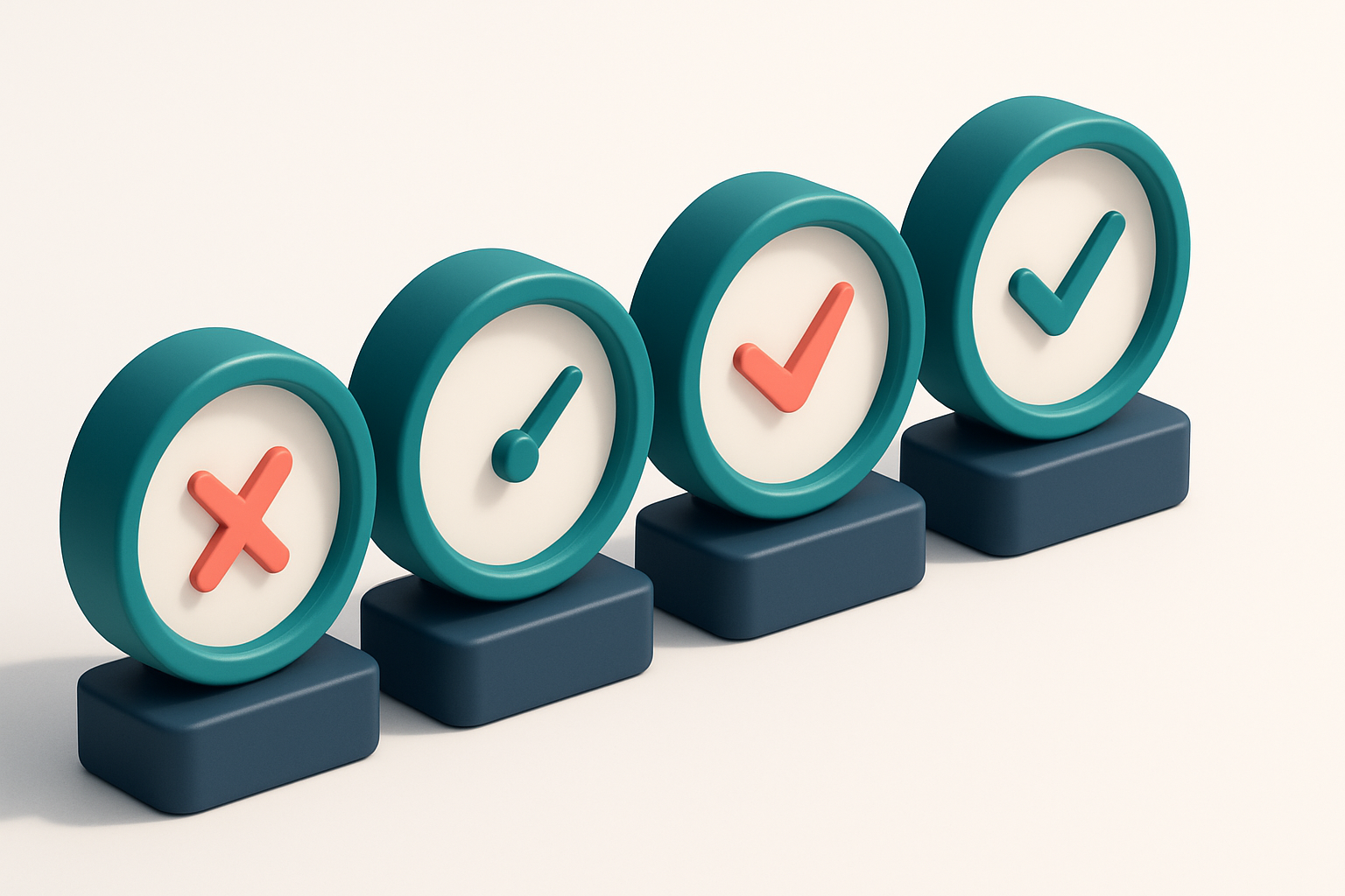 a row of four gauges, each showing different verification status