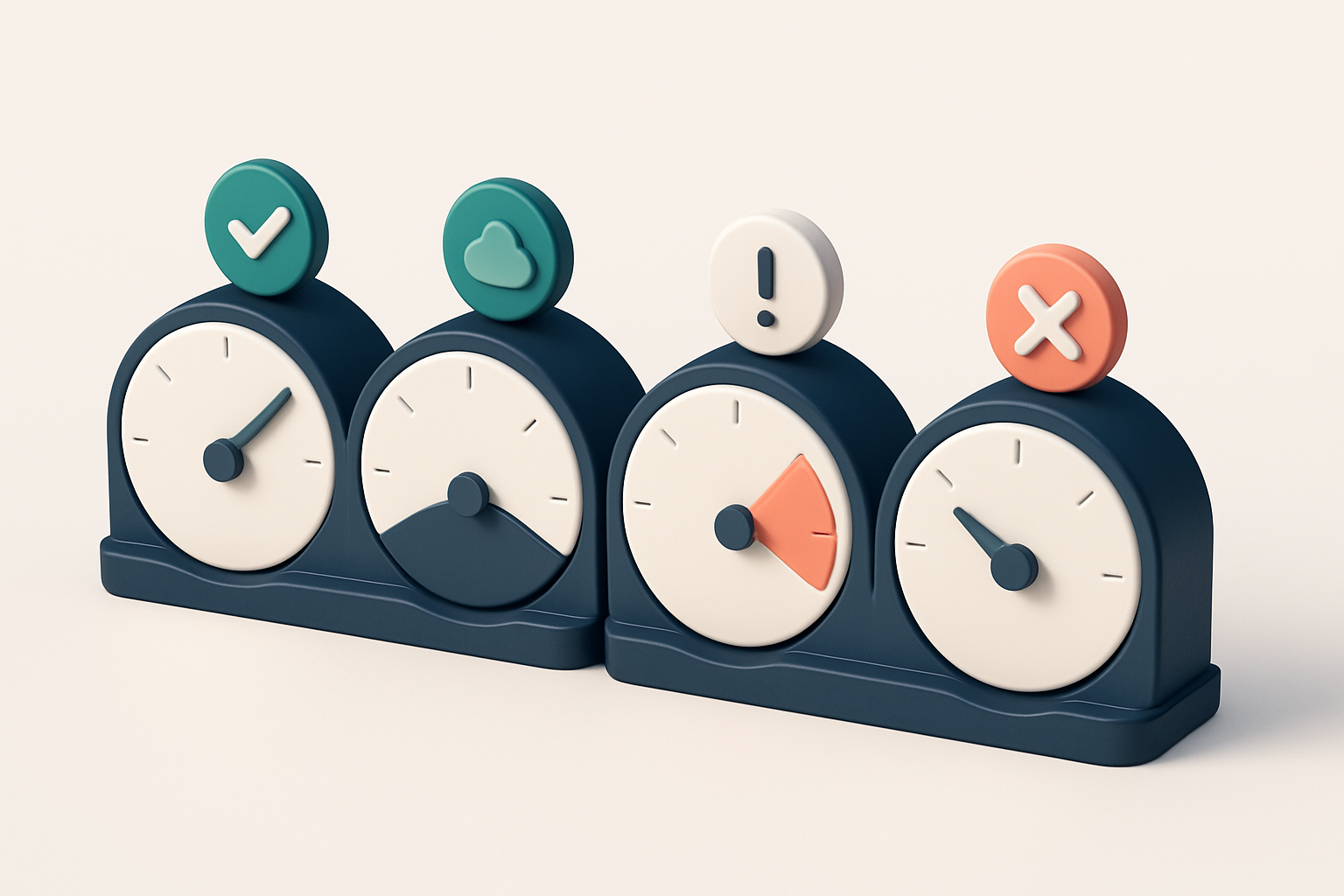 a row of four gauges, each indicating a different verification status (valid, catch-all, risky, invalid)