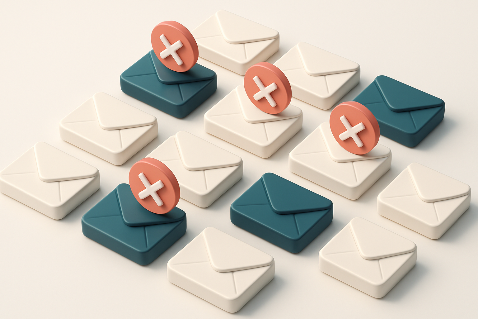 a grid of envelope icons with red X marks on a subset